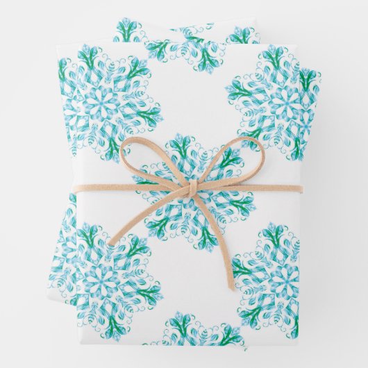 Icy Snowflake Wrapping Paper Sheets (In situ)