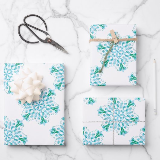 Icy Snowflake Wrapping Paper Sheets (Voorkant)