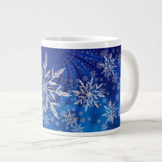Icy Snowflakes op blauw Grote Koffiekop (Voorkant rechts)