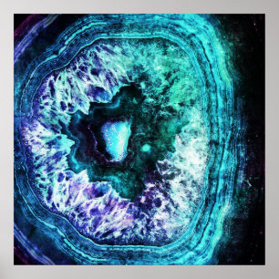 Icy Turquoise en Paarse Geode Crystal Poster
