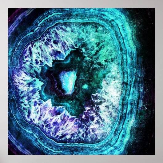 Icy Turquoise en Paarse Geode Crystal Poster (Voorkant)