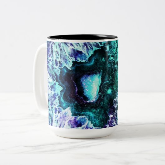 Icy Turquoise en Paarse Geode Crystal Tweekleurige Koffiemok (Voorkant links)