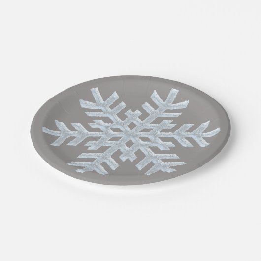 Icy White Frozen Sneeuwvlok Elegante Grijze Kerstm Papieren Bordje (Gekanteld)
