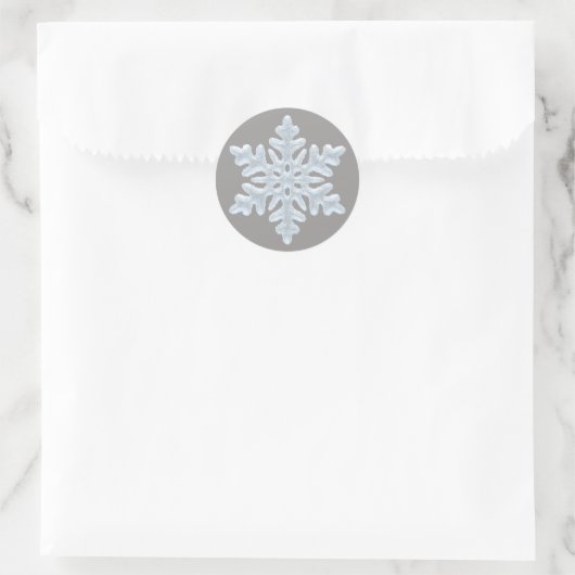 Icy White Frozen Snowflake Elegant kergrijs Ronde Sticker (Tas)