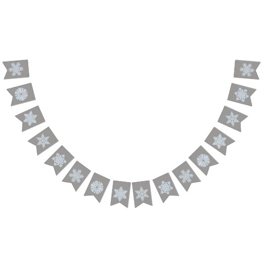 Icy White Frozen Snowflake Elegant kergrijs Vlaggetjes (Alle)