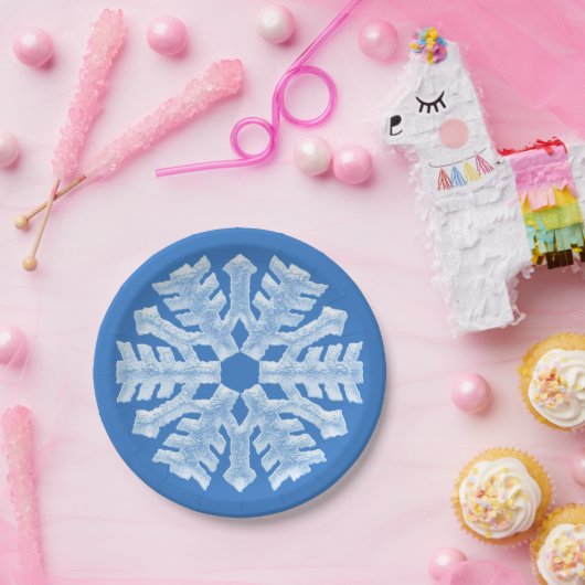 Icy White Frozen Snowflake Frosty Blue Kerstmis Papieren Bordje (Feest)