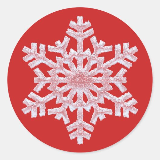 Icy White Snowflake op Cozy Warm Red Kerstmis Ronde Sticker (Voorkant)
