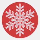 Icy White Snowflake op Cozy Warm Red Kerstmis Ronde Sticker (Voorkant)