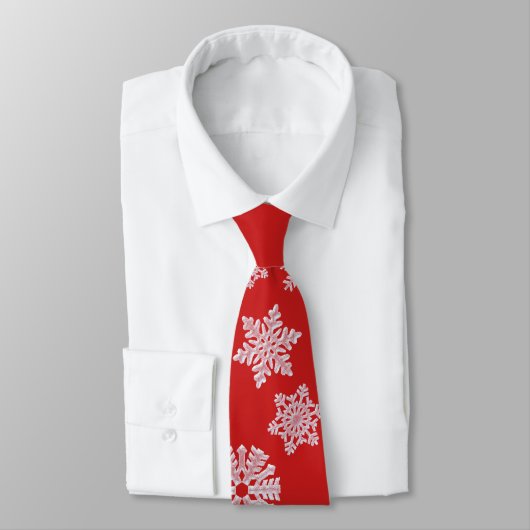 Icy White Snowflake op Cozy Warm Red Kerstmis Stropdas (Gebonden)