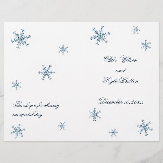 Icy Winter Snowflake Wedding Programme (Voorkant)