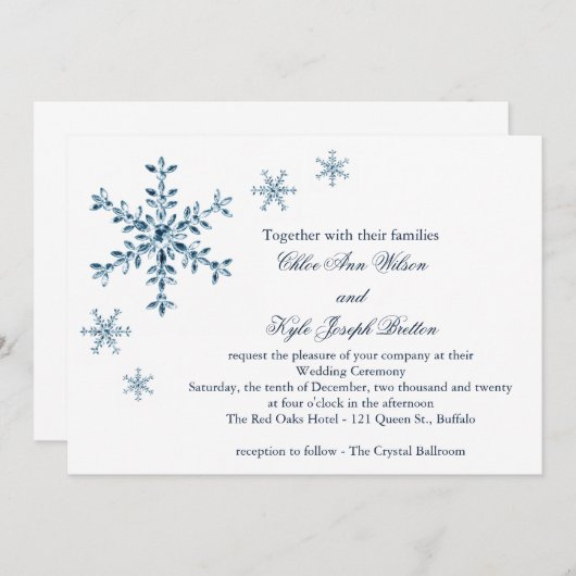 Icy Winter Snowflake Wedding Uitnodiging (Voorkant / Achterkant)