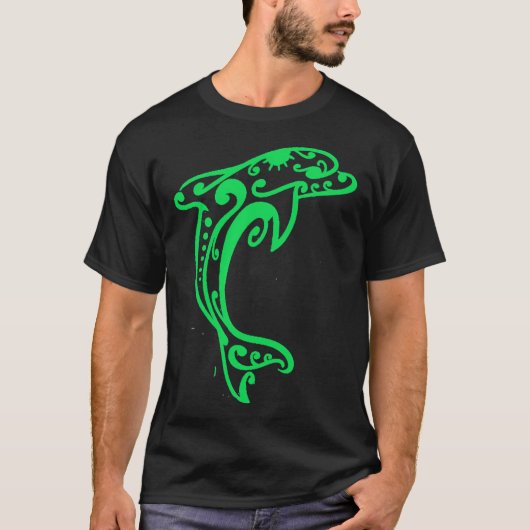 id54-6 groene dolfijn vis, schattige dolfijn vis,  t-shirt (Voorkant)