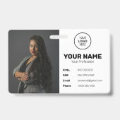 ID Barcode Medewerker Foto Modern Minimaal Zwart Badge (Voorzijde)