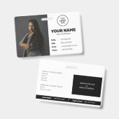 ID Barcode Medewerker Foto Modern Minimaal Zwart Badge (Voor- en achterkant)