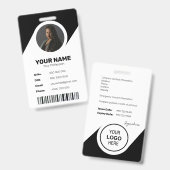 ID Barcode Medewerker Foto Zwart Modern Minimal Badge (Front & Back)