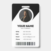 ID Barcode Medewerker Foto Zwart Modern Minimal Badge (Front)