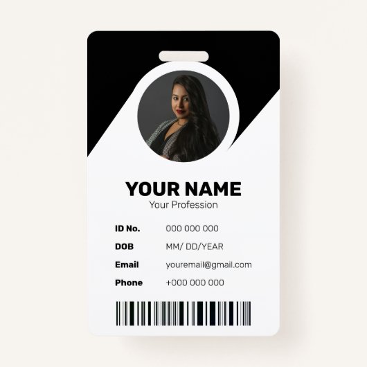 ID Barcode Medewerker Foto Zwart Modern Minimal Badge (Voorkant)