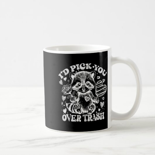 I'd Ck You Over Trash Funny Raccoon Retro Valentin Koffiemok (Rechts)