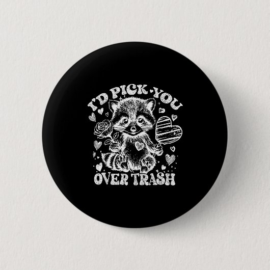 I'd Ck You Over Trash Funny Raccoon Retro Valentin Ronde Button 5,7 Cm (Voorkant)