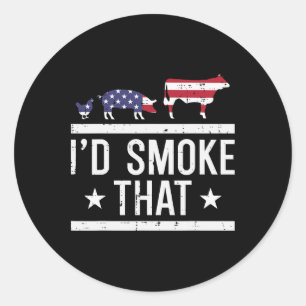 ID Grill dat kippenvarken Koe US Flag BBQ barbecue Ronde Sticker