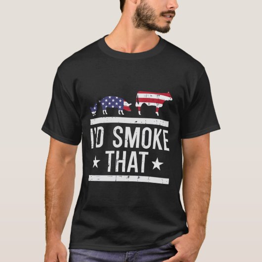 ID Grill dat kippenvarken Koe US Flag BBQ barbecue T-shirt (Voorkant)
