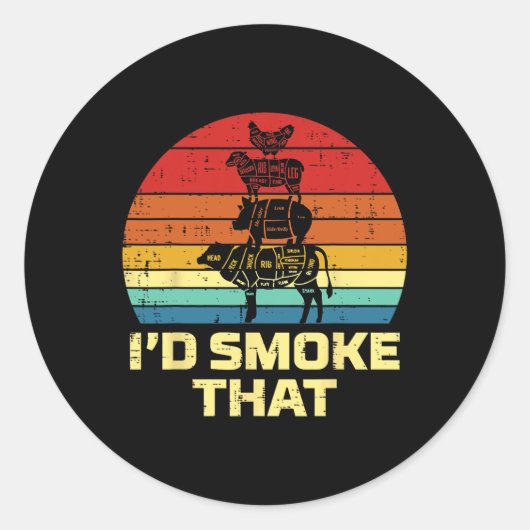 ID Grill die retro BBQ barbecuegrill vlees liefheb Ronde Sticker (Voorkant)