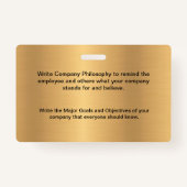 ID Identificatie Medewerker Foto Goud Aangepast Badge (Achterkant)