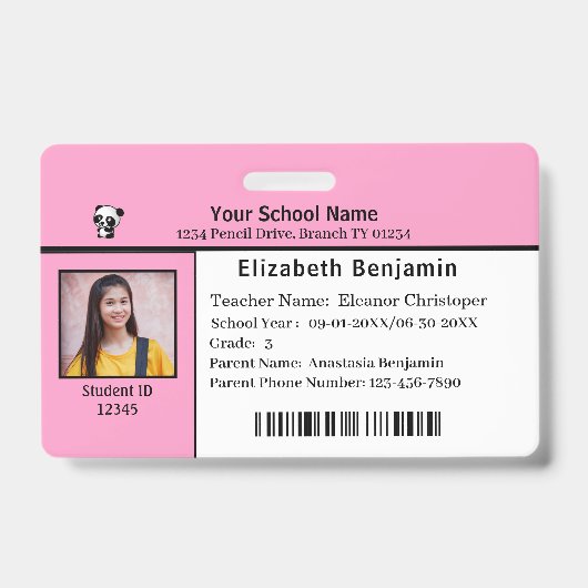 ID-identificatiekaart Student Child Kinder School Badge (Voorzijde)