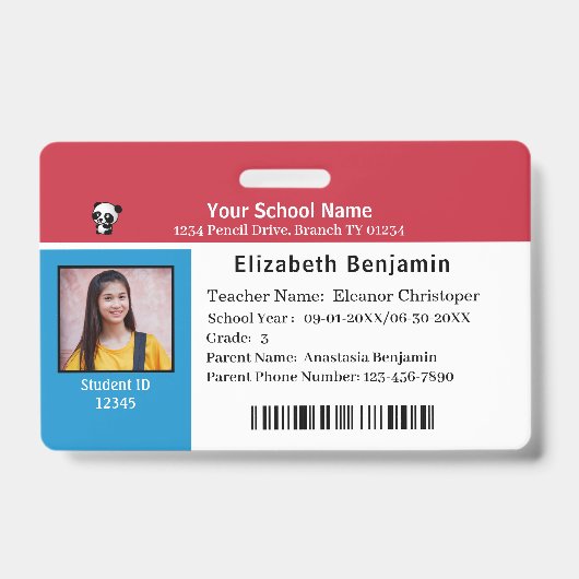 ID Identificatiekaart Student Kind Kinderen School Badge (Voorzijde)