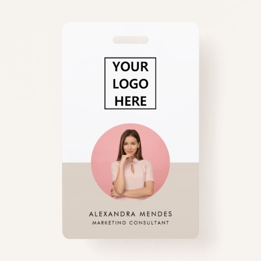 ID Kaart Moderne Minimalistische Grijze Fotonaam L Badge (Voorkant)