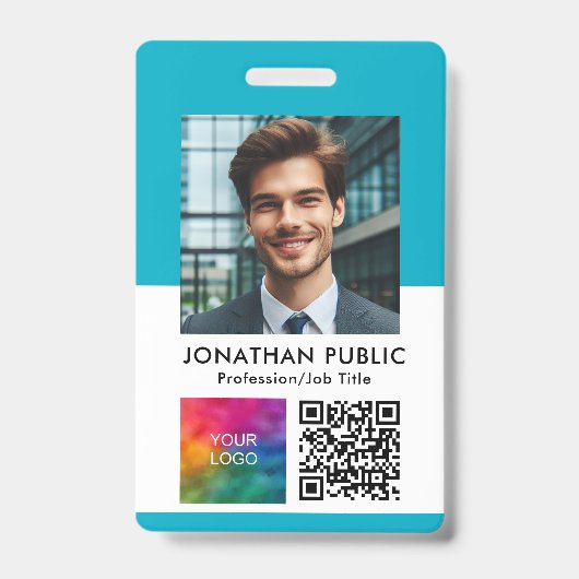 ID-kaart Upload uw foto Bedrijfslogo QR-code Badge (Voorzijde)