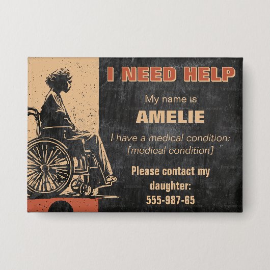 ID medisch Label voor volwassenen - Contactgegeven Button (Voorkant)