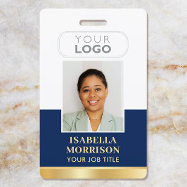 ID naam medewerker bedrijfslogo Navy Goud Zakelijk Badge
