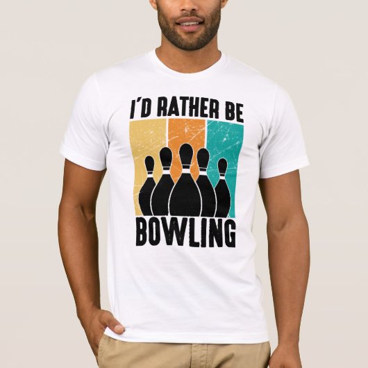 "I'd Rather Be Bowling" Retro Sunset T-shirt (Voorkant)