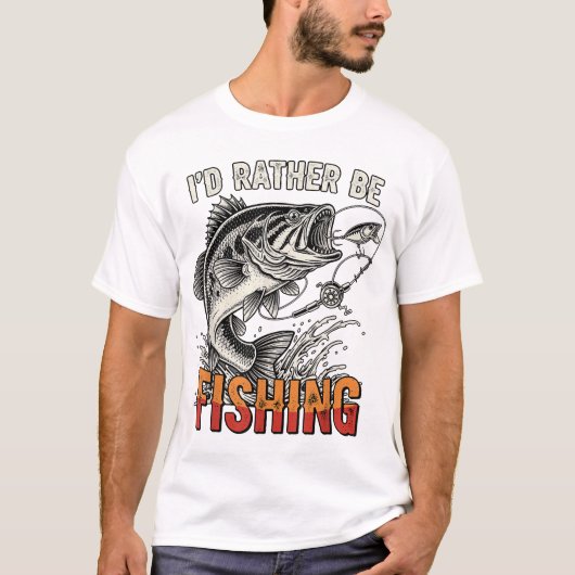 I'D Rather Be Fishing Graphic Bass Dad  T-shirt (Voorkant)