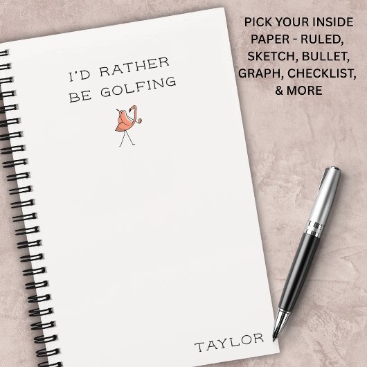 I'd Rather Be Golfing Flamingo Notebook Modern  Notitieboek