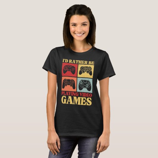I'd Rather Be Playing Video Games  Retro Gaming Ki T-shirt (Voorkant volledig)