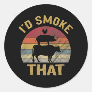 ID roken dat Funny BBQ de moker Grill Gift Ronde Sticker