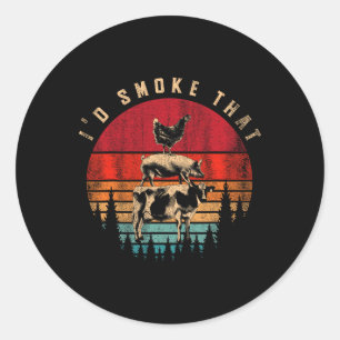 Id rook dat grappige gerookte vlees bbq chef barbe ronde sticker