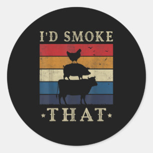 Id rook dat grappige shirt retro bbq pitmaster vle ronde sticker