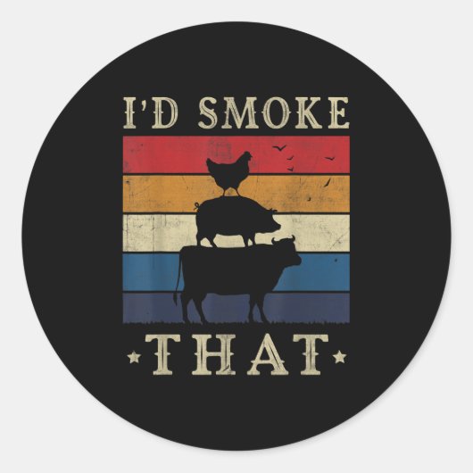 Id rook dat grappige shirt retro bbq pitmaster vle ronde sticker (Voorkant)
