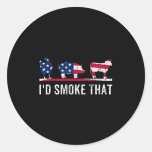Id rook die grappige barbecue gegrild BBQ vlees li Ronde Sticker