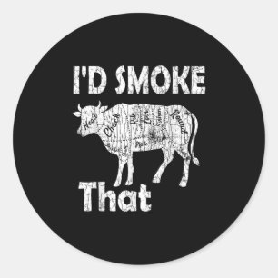 Id rook die grappige barbecue gegrild BBQ vlees li Ronde Sticker