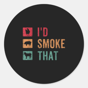 Id rook die grappige barbecue gegrild BBQ vlees li Ronde Sticker