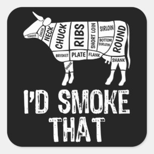 ID Rook die Koe BBQ roken barbecue Vierkante Sticker
