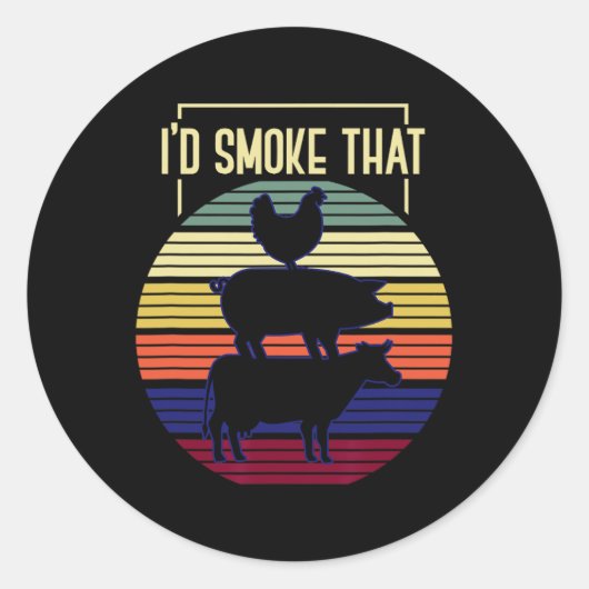 ID Rook die Retro Barbecue Ronde Sticker (Voorkant)