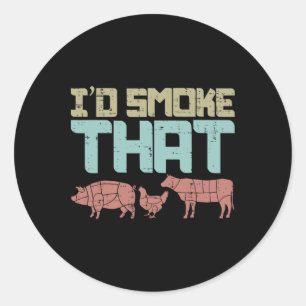 Id Smoke Pork Kippenvlees Grappig BBQ Barbecue mei Ronde Sticker