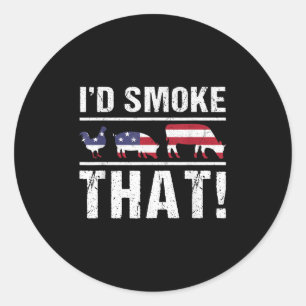 ID Smoke That BBQ Amerikaanse vlag - Drill Funny Ronde Sticker