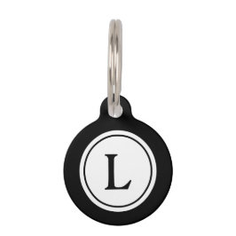 ID-tag van pakket - zwart met wit monogram Huisdierpenning