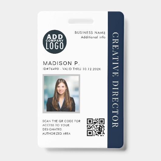 ID van bedrijfsmedewerker Aangepaste QR-code Foto Badge (Voorzijde)